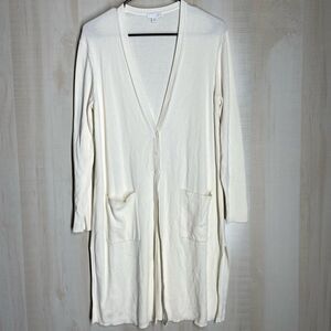 J. Jill off white lightweight knee length‎ cardigan sweater, medium petite